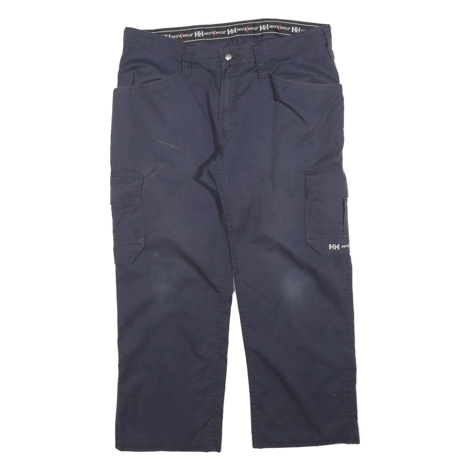 HELLY HANSEN Mens Cotton Blend Navy Regular Fit Cargo Trousers W38 L28 Workwear