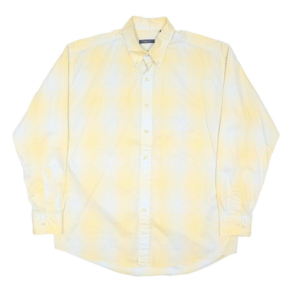 BURBERRY Mens Yellow & White Check Shirt L Long Sleeve Button Collar Casual