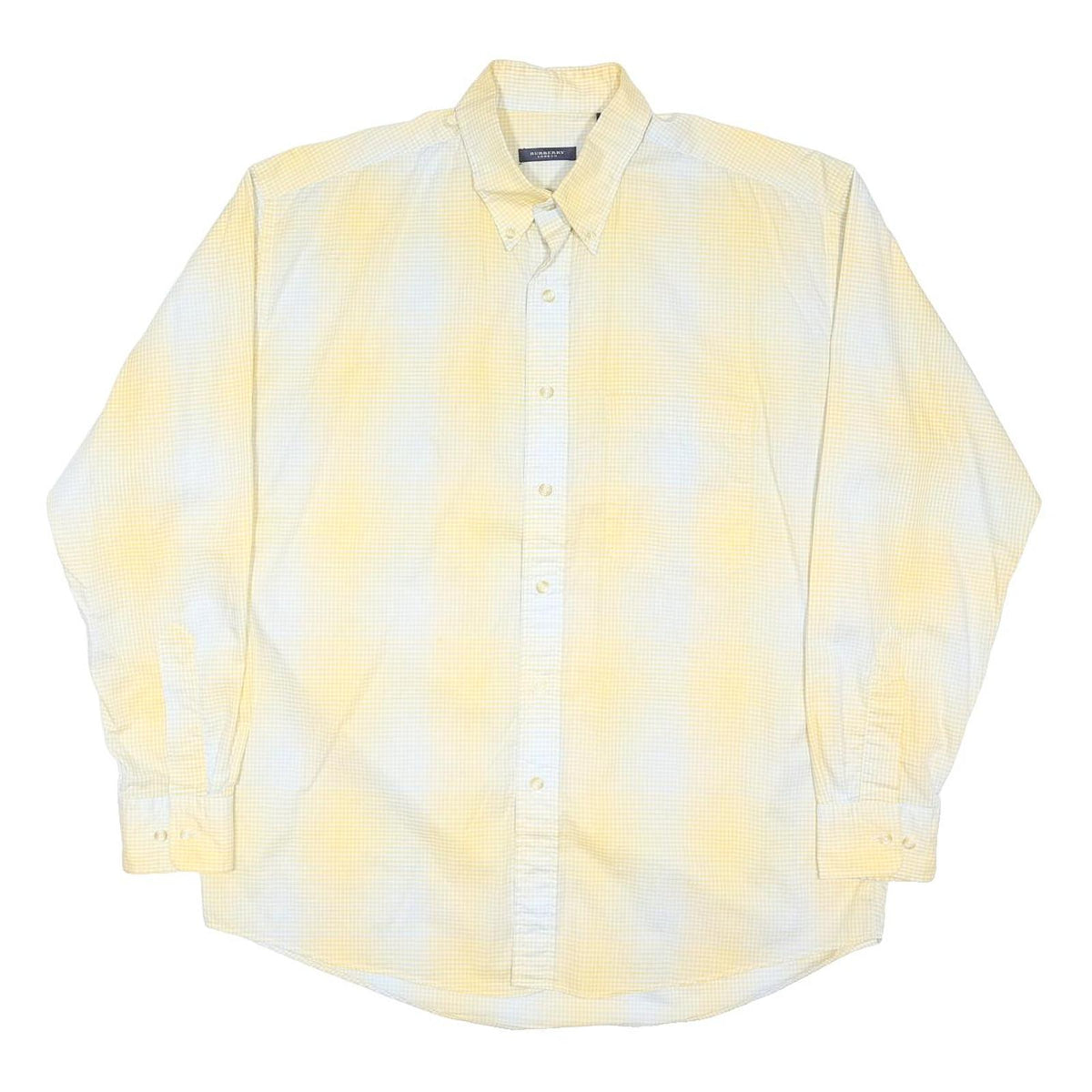 BURBERRY Mens Yellow & White Check Shirt L Long Sleeve Button Collar Casual