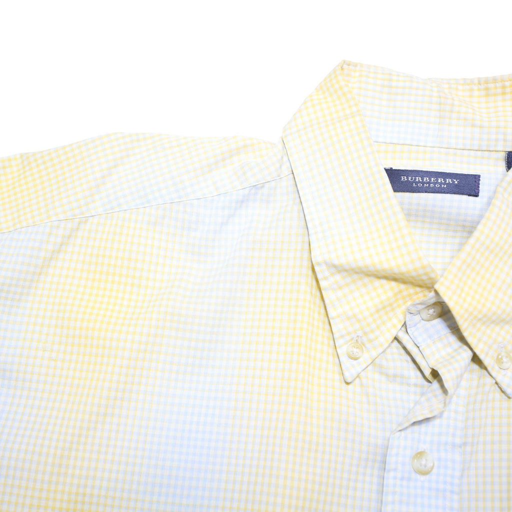 BURBERRY Mens Yellow & White Check Shirt L Long Sleeve Button Collar Casual