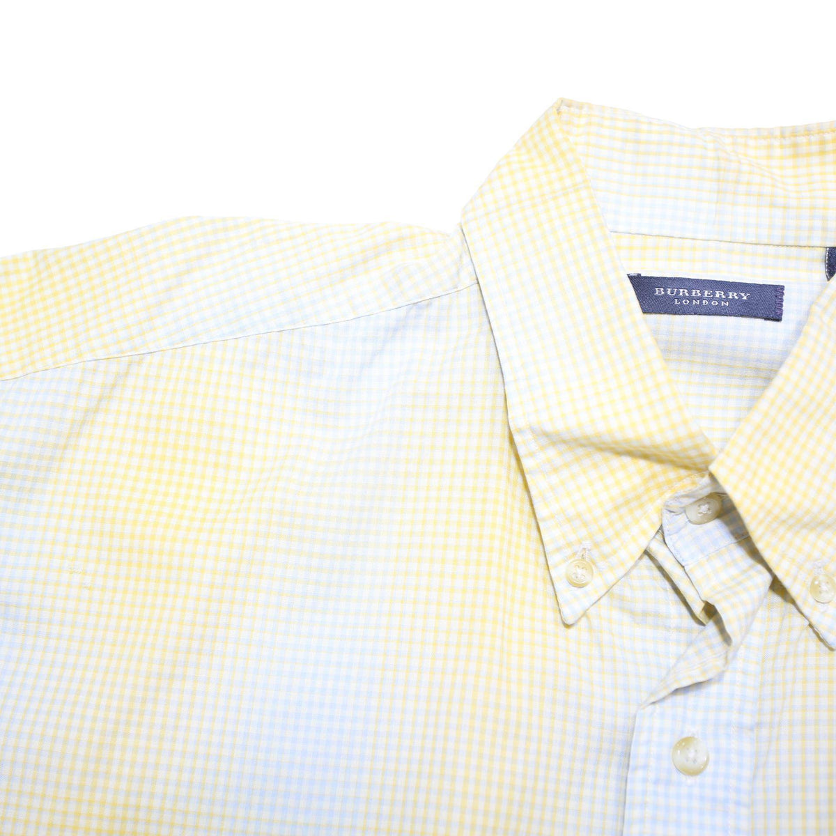 BURBERRY Mens Yellow & White Check Shirt L Long Sleeve Button Collar Casual
