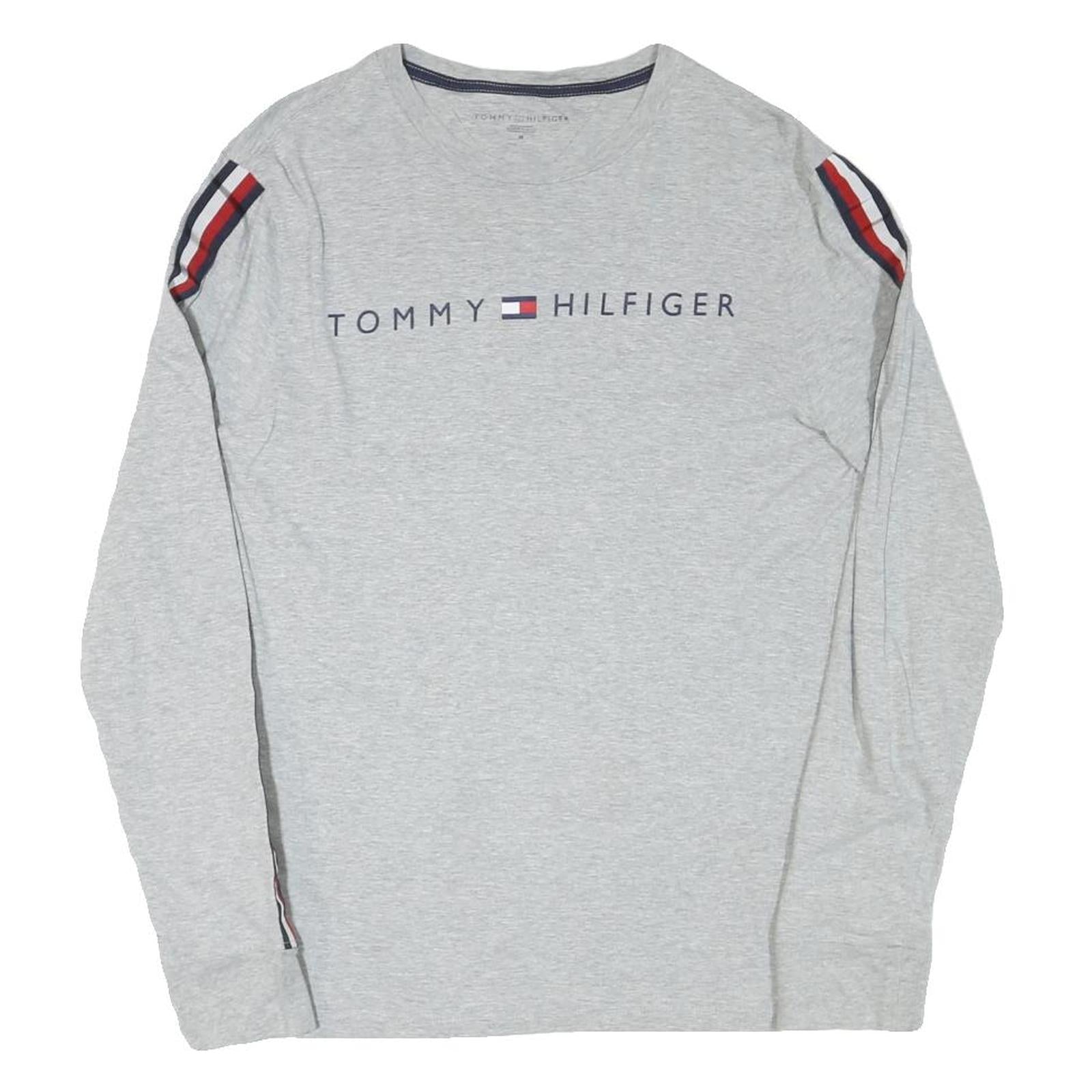 TOMMY HILFIGER Mens Grey & Red Long Sleeve Crew Neck Logo T-Shirt M
