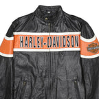 HARLEY DAVIDSON Mens Black & Orange Leather Biker Jacket M Leather Zip