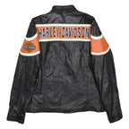 HARLEY DAVIDSON Mens Black & Orange Leather Biker Jacket M Leather Zip