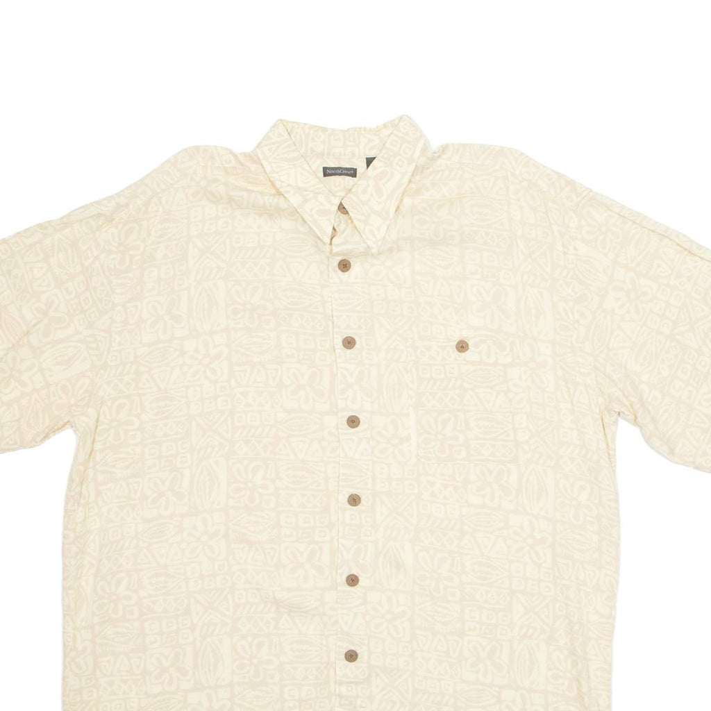 NORTHCREST Mens Hawaiian Shirt Cream Crazy Pattern XL