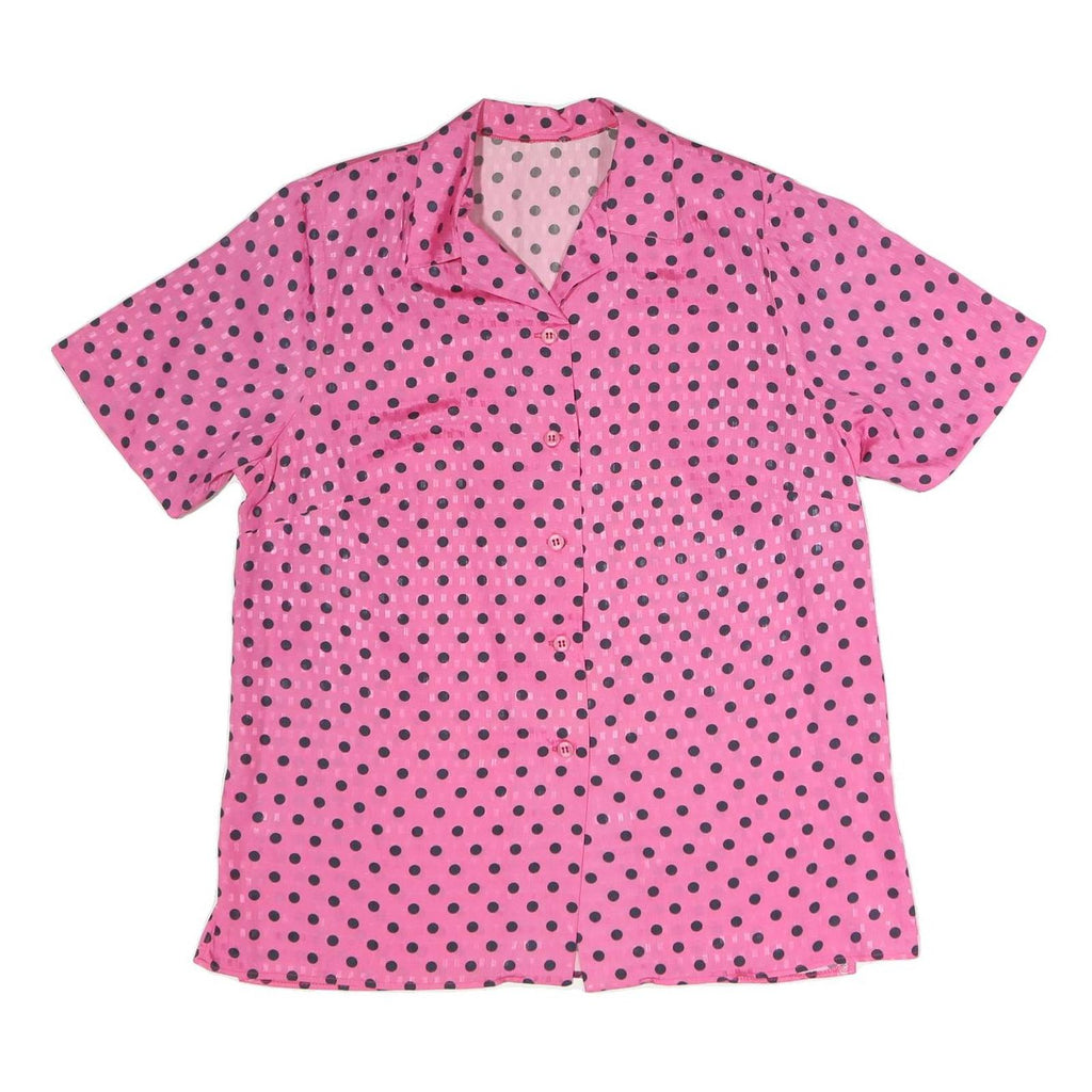 Womens Pink & Black Polka Dot Button Shirt Short Sleeve Collared XL Top