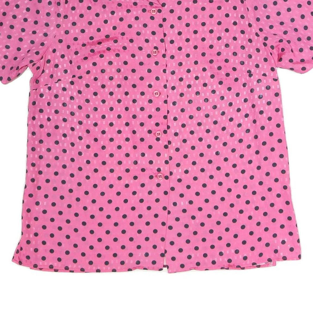 Womens Pink & Black Polka Dot Button Shirt Short Sleeve Collared XL Top