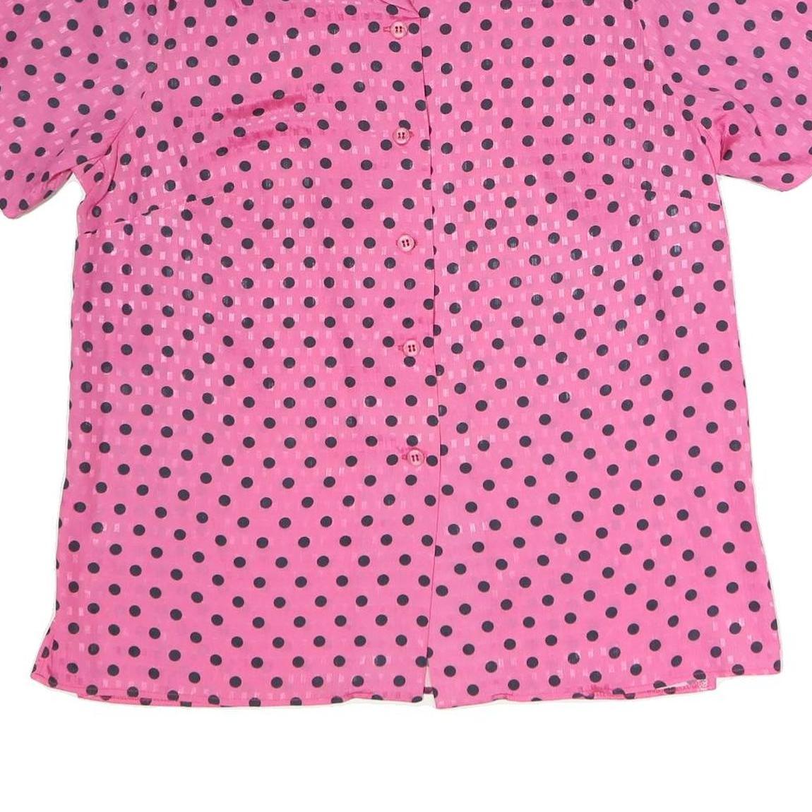 Womens Pink & Black Polka Dot Button Shirt Short Sleeve Collared XL Top