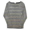 REISS Womens Grey & Brown Striped Basic Top Long Sleeve Boat Neck S Stylish