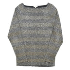 REISS Womens Grey & Brown Striped Basic Top Long Sleeve Boat Neck S Stylish