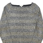 REISS Womens Grey & Brown Striped Basic Top Long Sleeve Boat Neck S Stylish