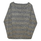 REISS Womens Grey & Brown Striped Basic Top Long Sleeve Boat Neck S Stylish