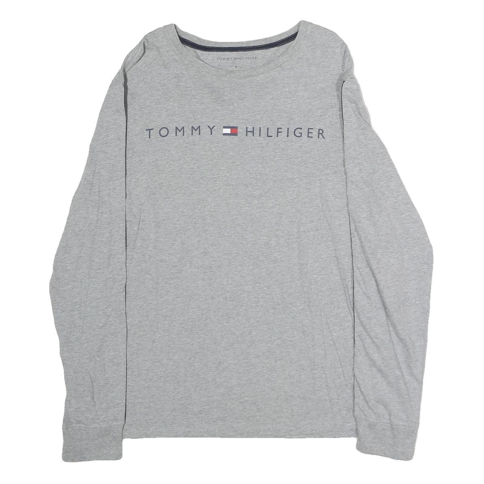 TOMMY HILFIGER Mens Grey Long Sleeve Crew Neck Logo Print T-Shirt M