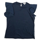 JAEGER Womens Blue Ruffle Sleeve Top M Cotton Casual Comfortable M