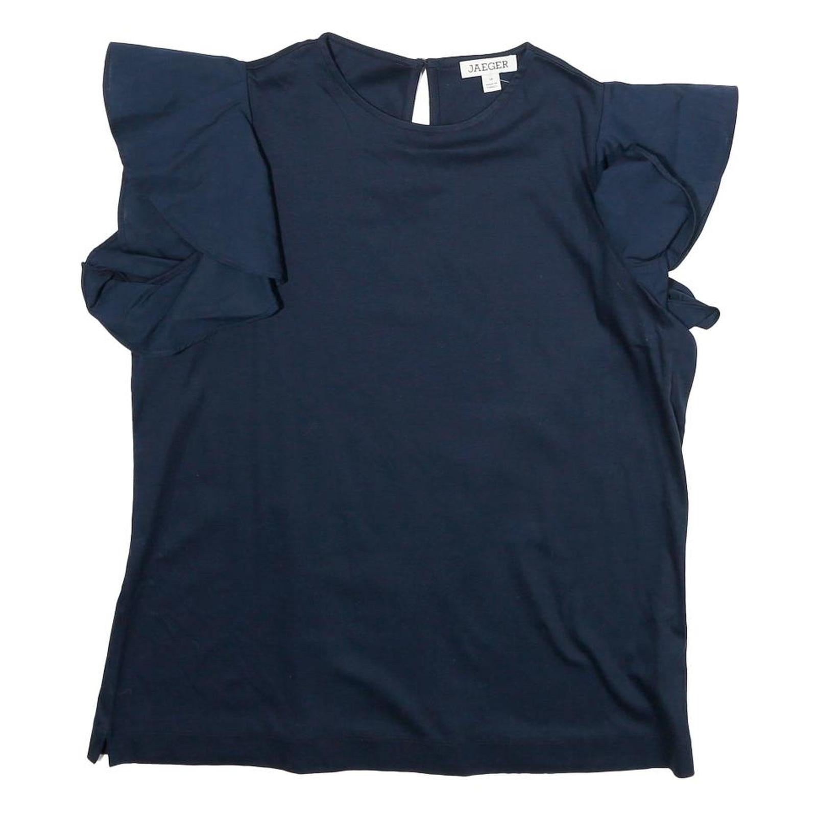 JAEGER Womens Blue Ruffle Sleeve Top M Cotton Casual Comfortable M