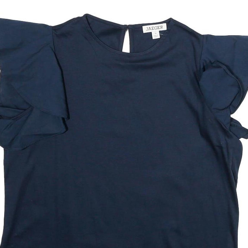 JAEGER Womens Blue Ruffle Sleeve Top M Cotton Casual Comfortable M