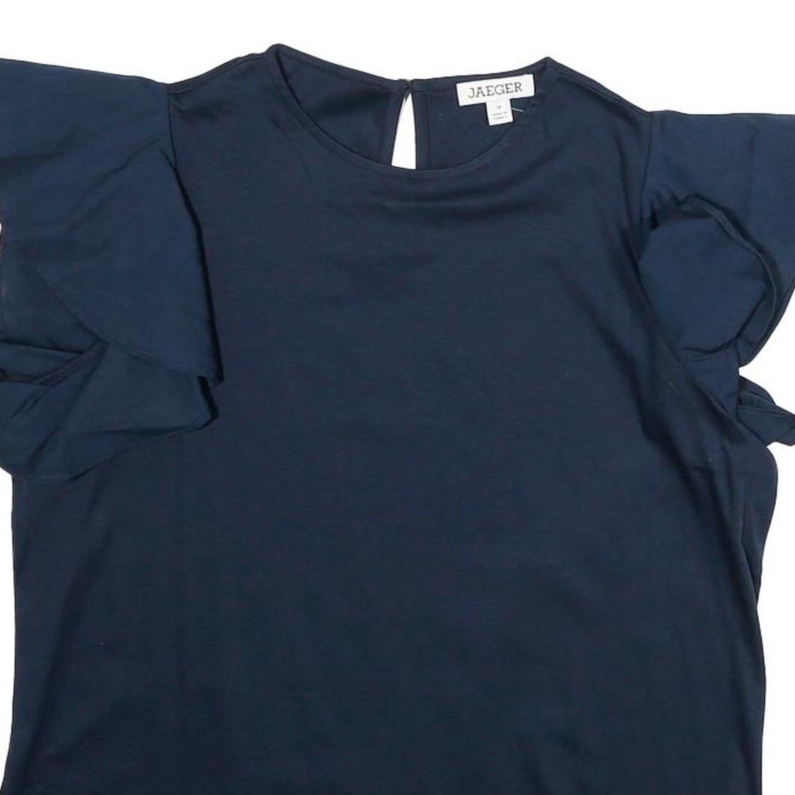 JAEGER Womens Blue Ruffle Sleeve Top M Cotton Casual Comfortable M