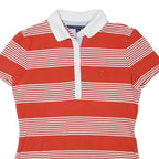 TOMMY HILFIGER Womens Red & White Stripe Short Sleeve Polo Shirt M Cotton Blend