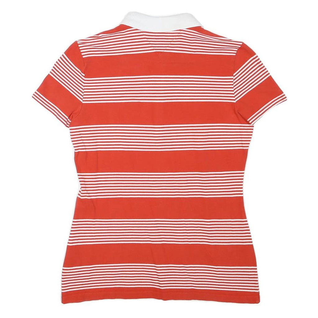 TOMMY HILFIGER Womens Red & White Stripe Short Sleeve Polo Shirt M Cotton Blend