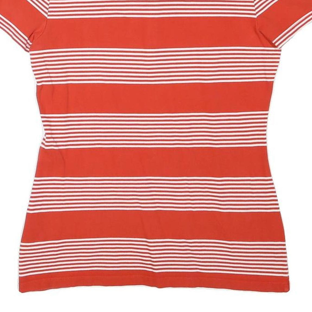 TOMMY HILFIGER Womens Red & White Stripe Short Sleeve Polo Shirt M Cotton Blend
