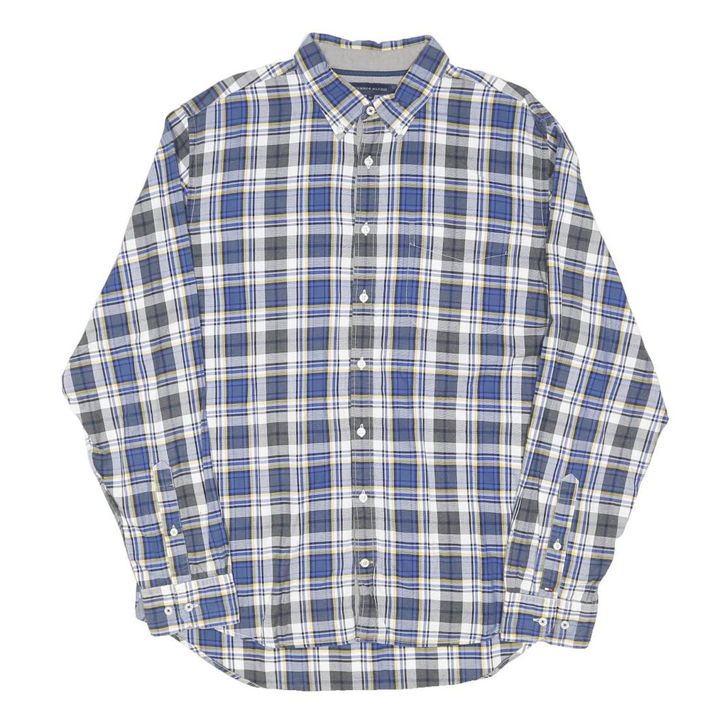 TOMMY HILFIGER Mens Blue & Grey Check Shirt XL Long Sleeve Button Down Cotton