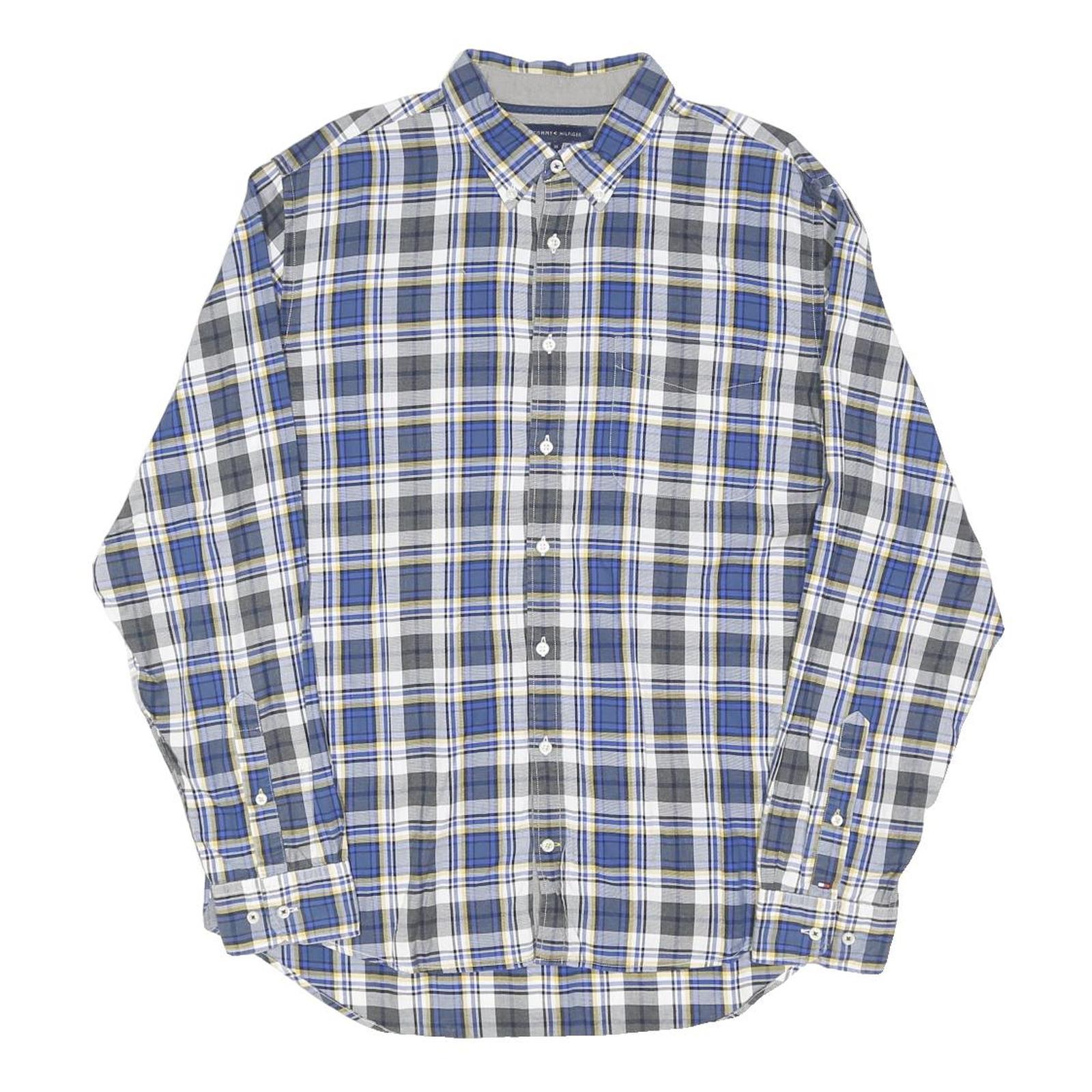 TOMMY HILFIGER Mens Blue & Grey Check Shirt XL Long Sleeve Button Down Cotton