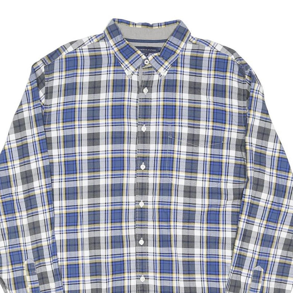 TOMMY HILFIGER Mens Blue & Grey Check Shirt XL Long Sleeve Button Down Cotton