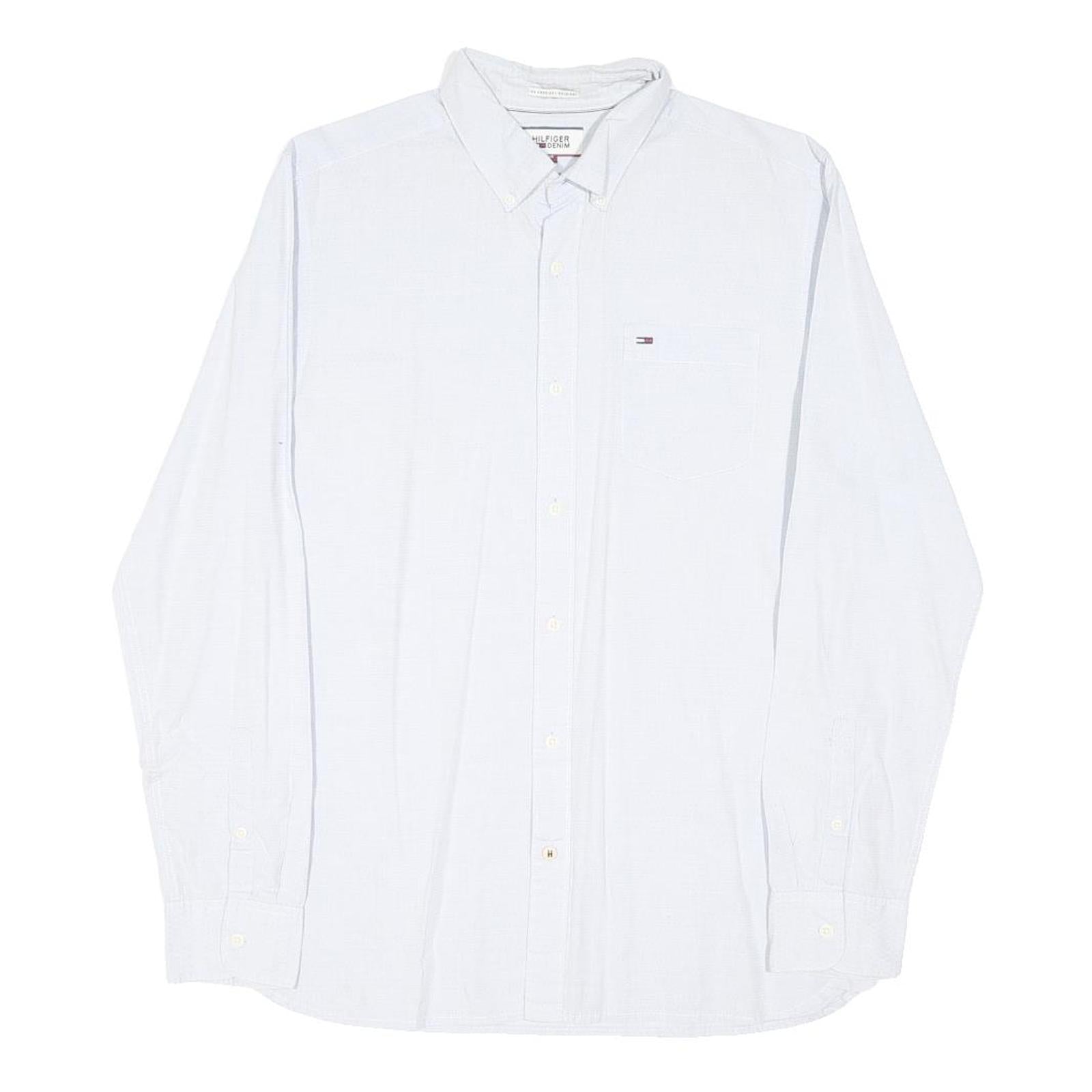 TOMMY HILFIGER Mens White Casual Shirt M Cotton Blend Button Down Collar Long