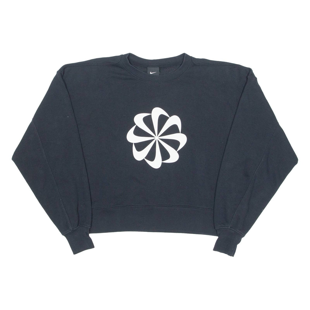 NIKE Pinwheel Cropped Womens Sweatshirt Black Crew Neck XS