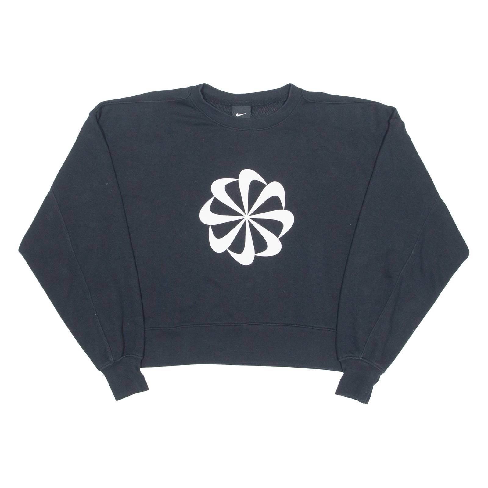 NIKE Pinwheel Cropped Womens Sweatshirt Black Crew Neck XS