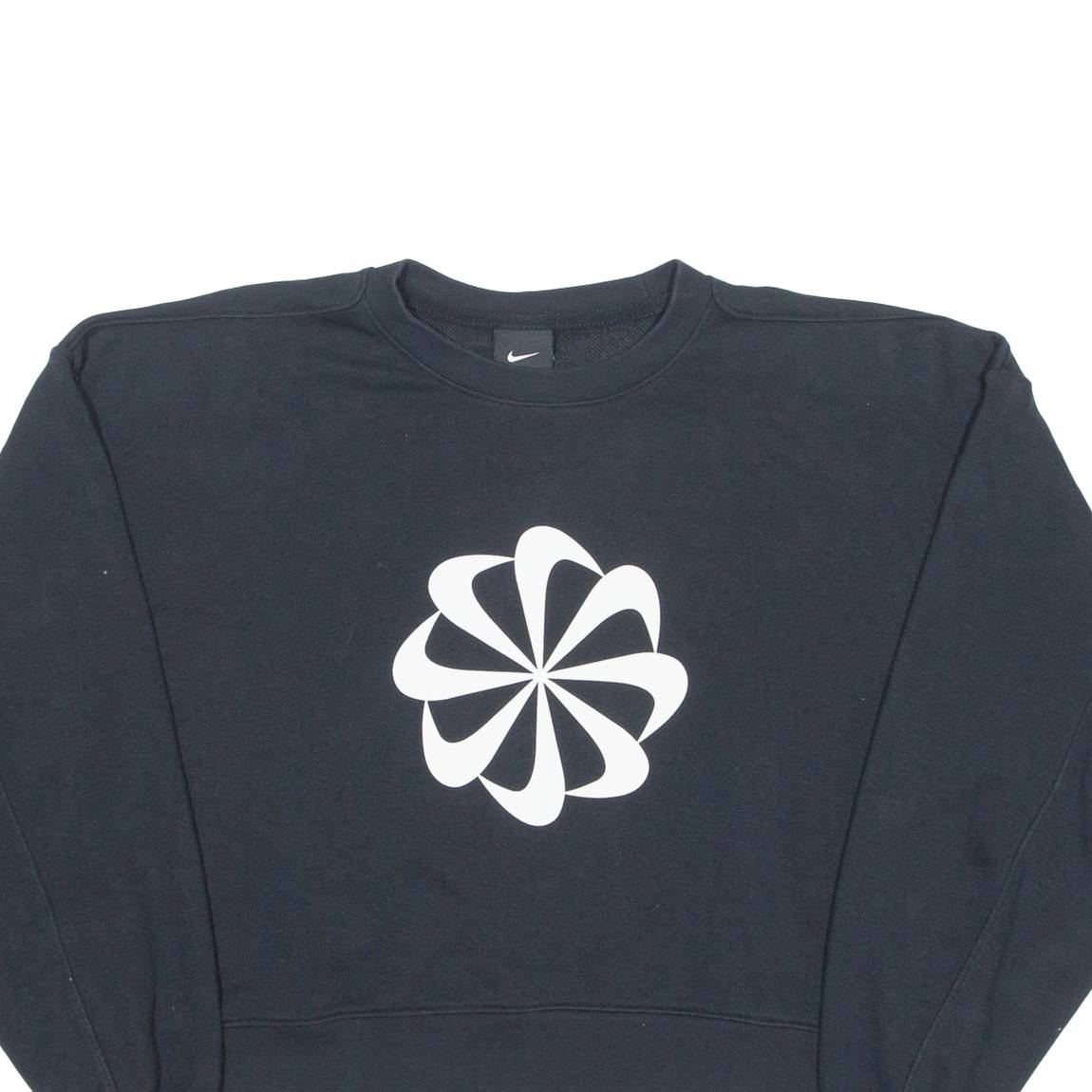 NIKE Pinwheel Cropped Womens Sweatshirt Black Crew Neck XS