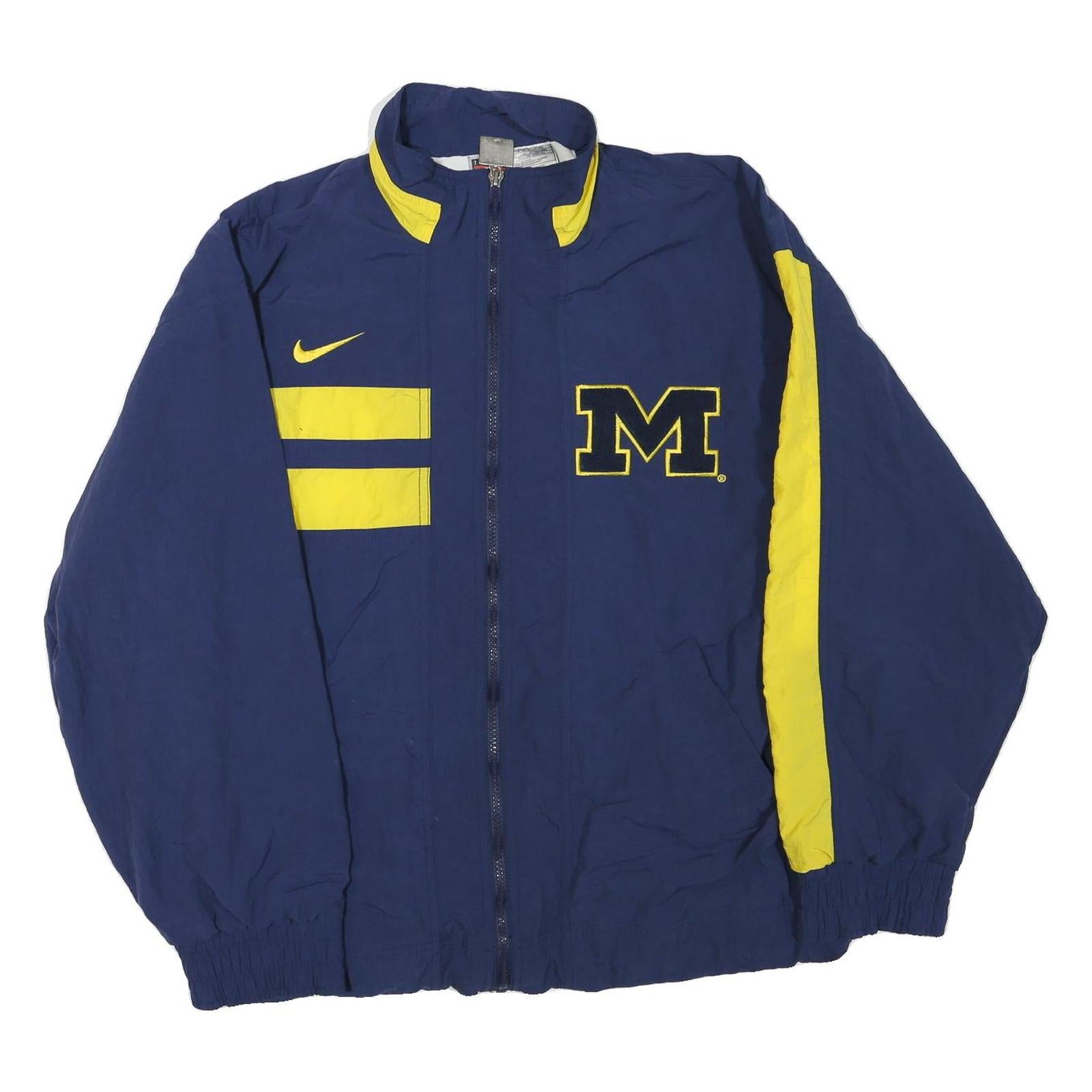 NIKE Mens Blue & Yellow Letterman Sports Zip Jacket M Polyester Blend Athletic