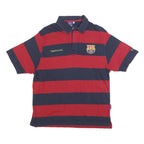 FC BARCELONA Mens Red & Navy Striped Short Sleeve Polo Shirt L Football Fanwear