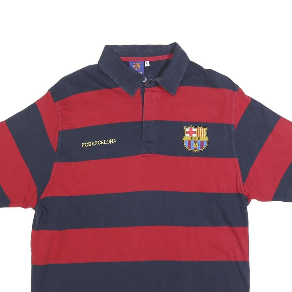 FC BARCELONA Mens Red & Navy Striped Short Sleeve Polo Shirt L Football Fanwear