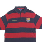 FC BARCELONA Mens Red & Navy Striped Short Sleeve Polo Shirt L Football Fanwear