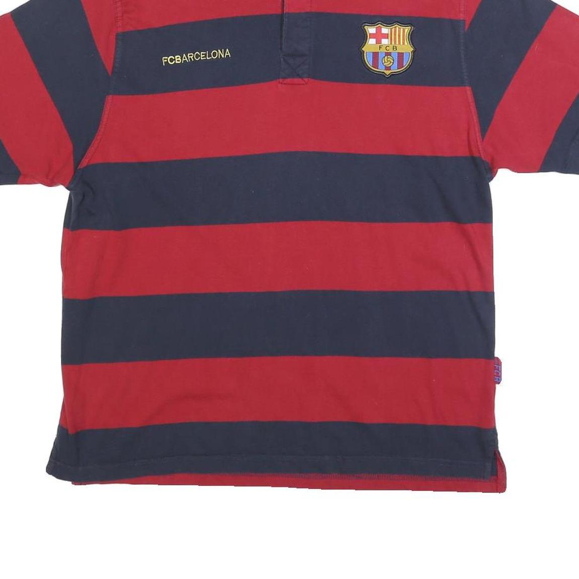 FC BARCELONA Mens Red & Navy Striped Short Sleeve Polo Shirt L Football Fanwear