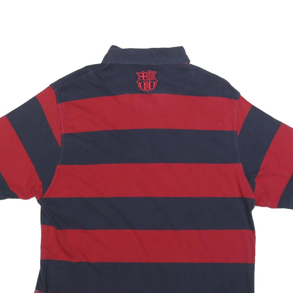 FC BARCELONA Mens Red & Navy Striped Short Sleeve Polo Shirt L Football Fanwear