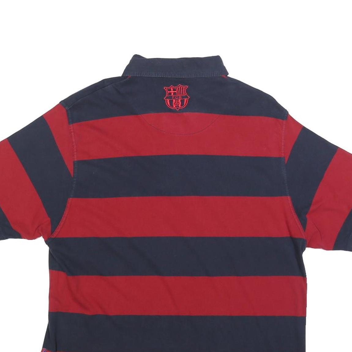 FC BARCELONA Mens Red & Navy Striped Short Sleeve Polo Shirt L Football Fanwear