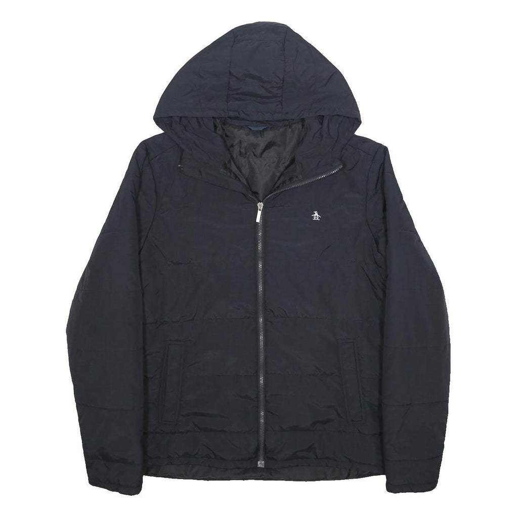 ORIGINAL PENGUIN Mens Navy Hooded Jacket L Polyamide Plain Zip Lightweight
