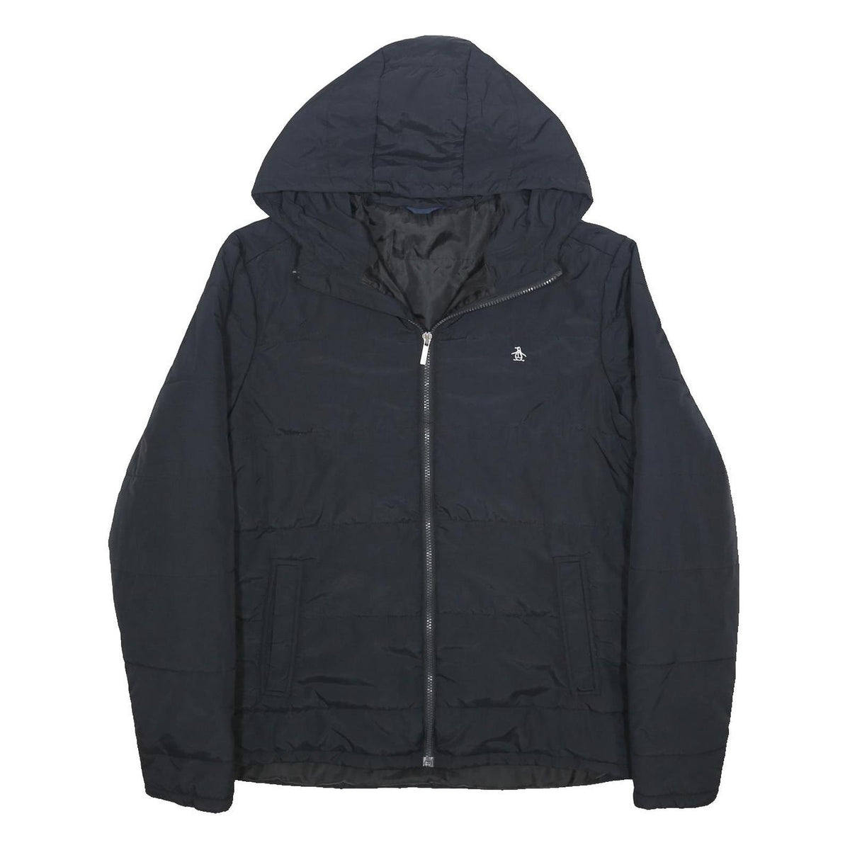 ORIGINAL PENGUIN Mens Navy Hooded Jacket L Polyamide Plain Zip Lightweight