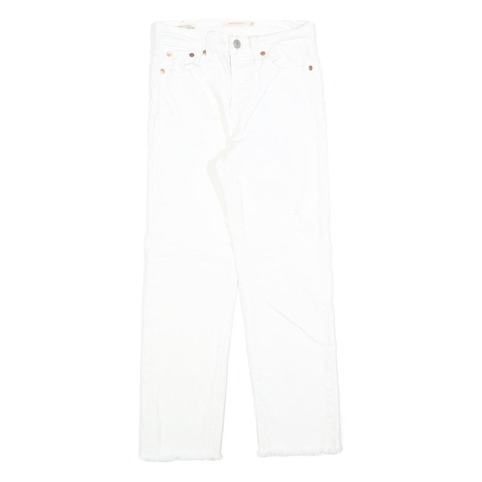 LEVI'S Womens White Regular Straight Denim Raw Hem W23 L23 Cotton Blend Button