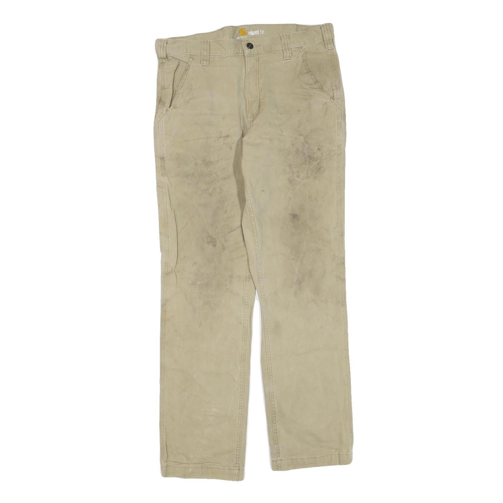 CARHARTT Mens Regular Fit Beige Cotton Blend Jeans W34 L29 Workwear Zip Pocket
