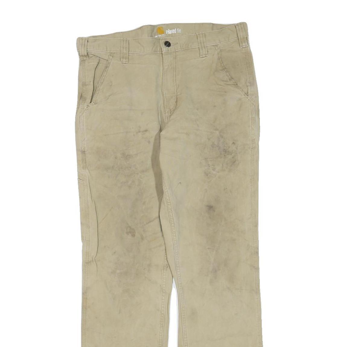 CARHARTT Mens Regular Fit Beige Cotton Blend Jeans W34 L29 Workwear Zip Pocket