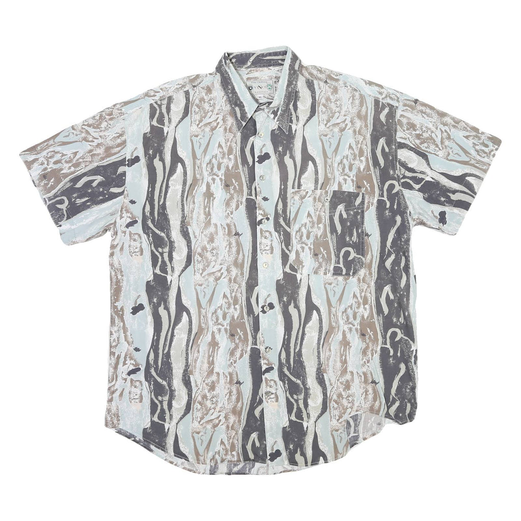 VINCI TRADITION Mens Blue & Brown Abstract Pattern Cotton Blend Shirt XL