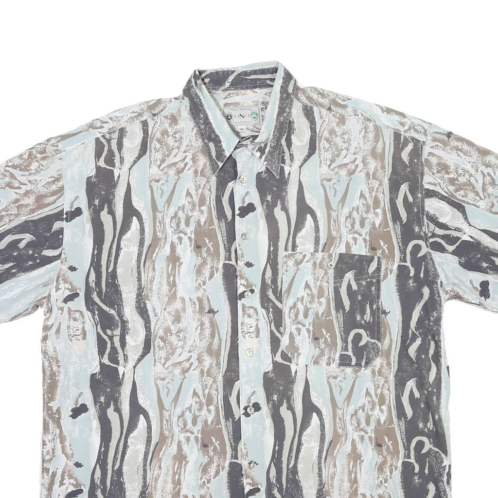 VINCI TRADITION Mens Blue & Brown Abstract Pattern Cotton Blend Shirt XL