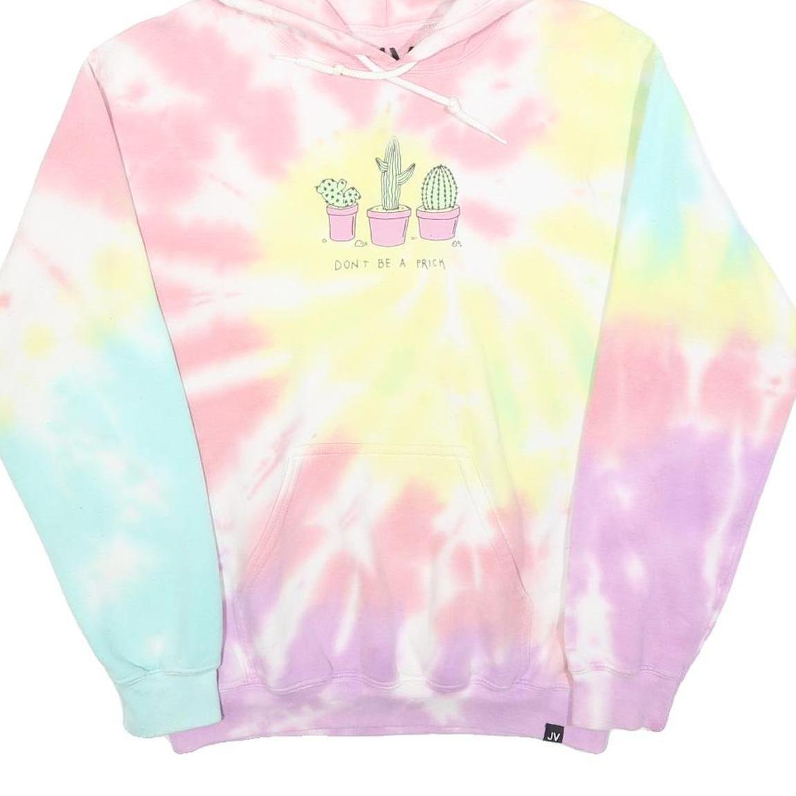 JAC VANEK Womens Pastel Tie Dye Hoodie S Cotton Blend Cute Cactus Print
