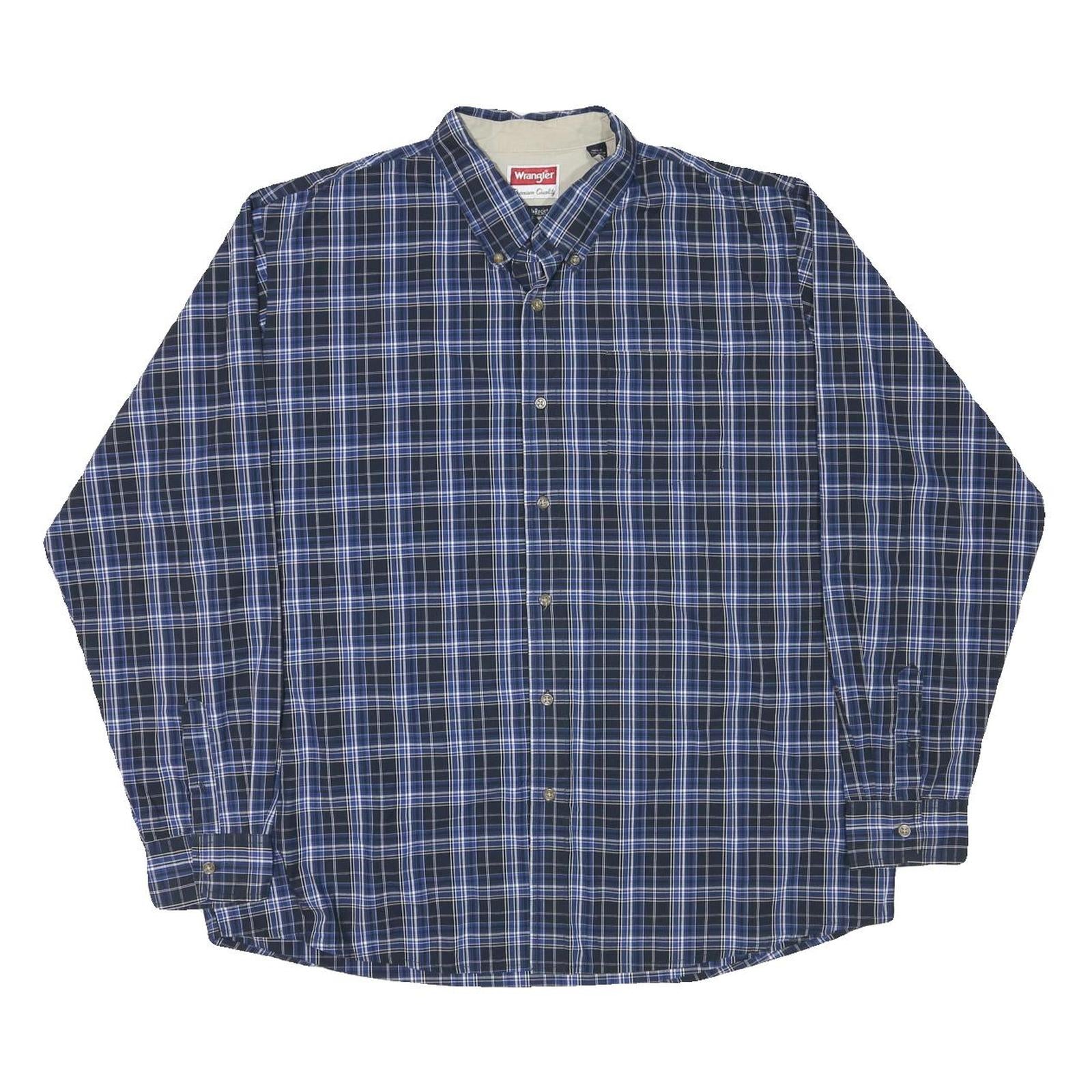 WRANGLER Mens Blue Black Check Shirt XL Button Down Casual Cotton Blend