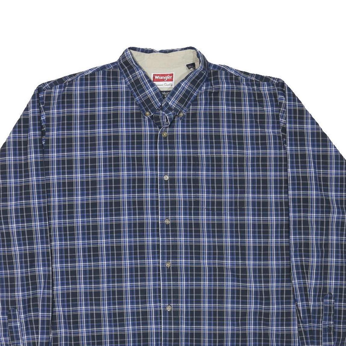 WRANGLER Mens Blue Black Check Shirt XL Button Down Casual Cotton Blend