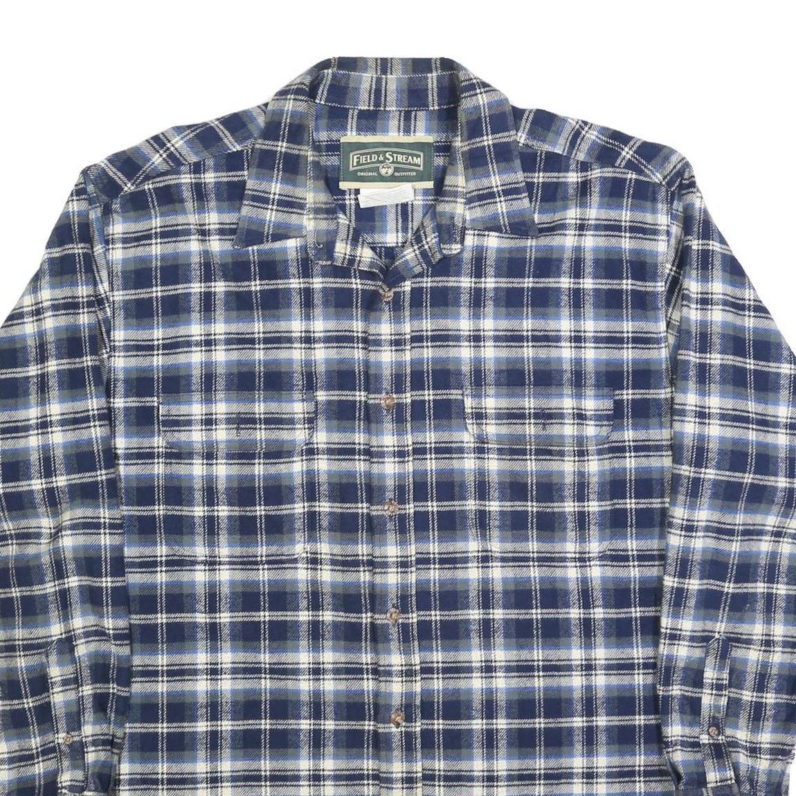 FIELD & STREAM Mens Blue & White Plaid Shirt XL Cotton Blend Casual Button Down