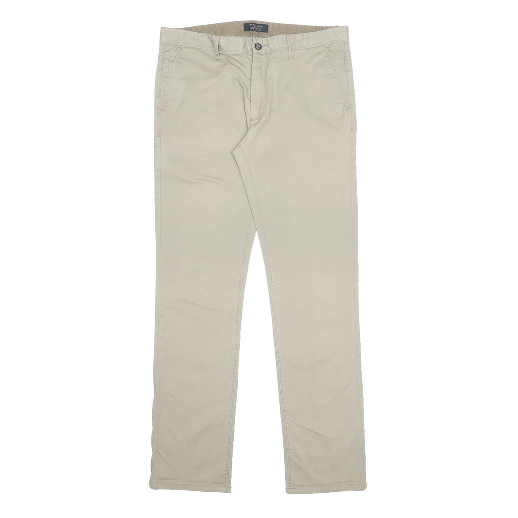 ZARA MAN Mens Cotton Blend Beige Slim Straight Trousers W32 L33 Casual Workwear